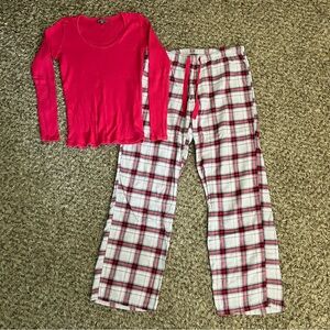 Gap Body S Pink Plaid Small Women’s Flannel Sleep Set 100% Cotton